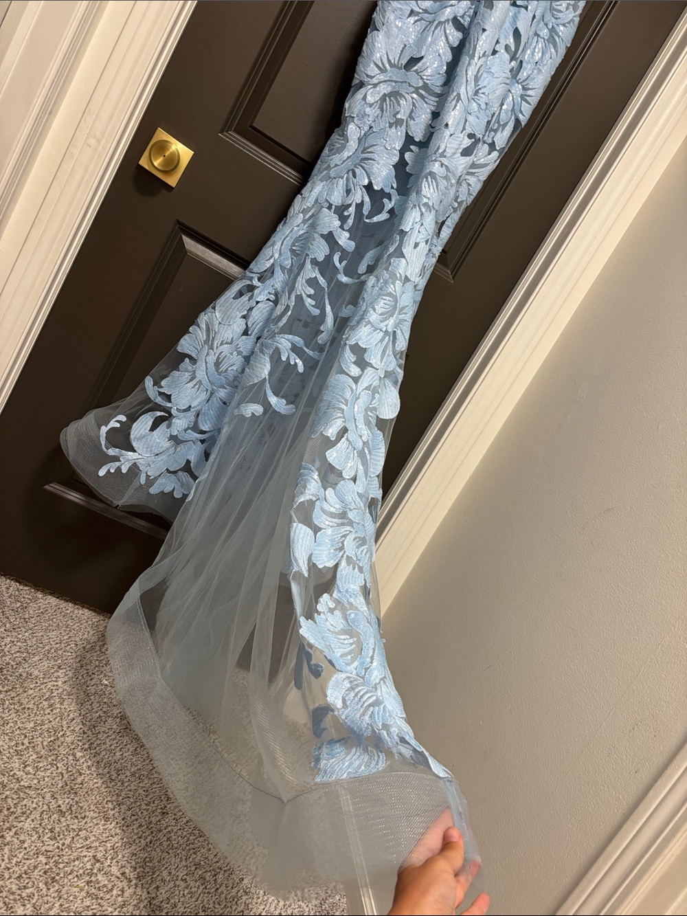 Jovani light blue lace mesh dress 10 - Picture 8 of 13